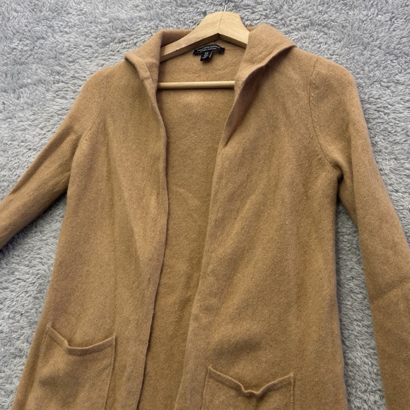 Saks Fifth Avenue 100% Cashmere Tan Hooded Cardigan Sweater Women's XS - Picture 7 of 7